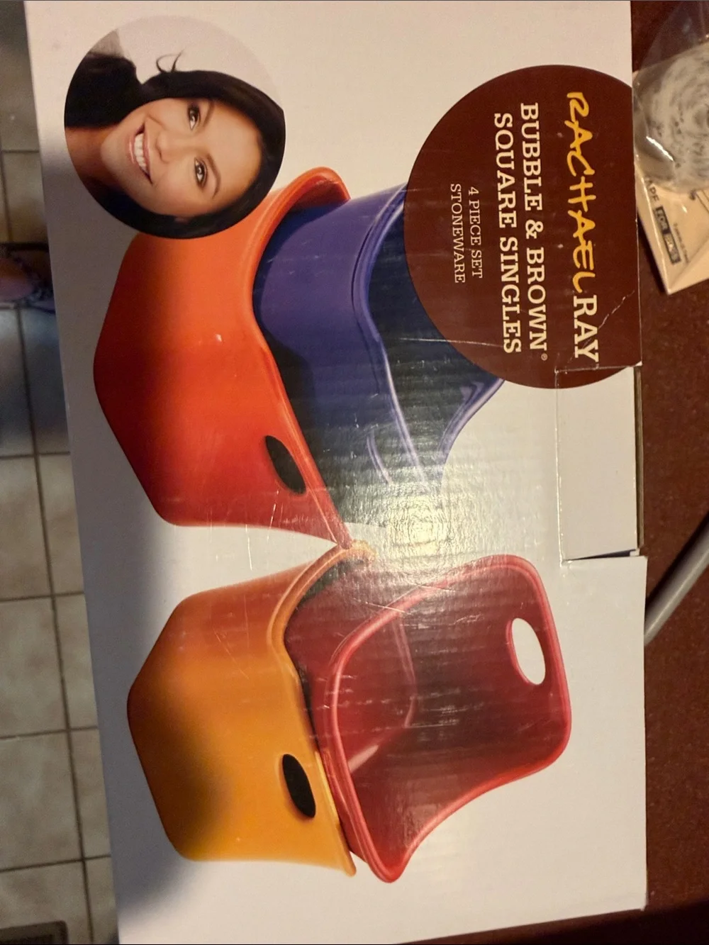 Rachael Ray Stoneware Square Singles Set in Orange, Purple, Red